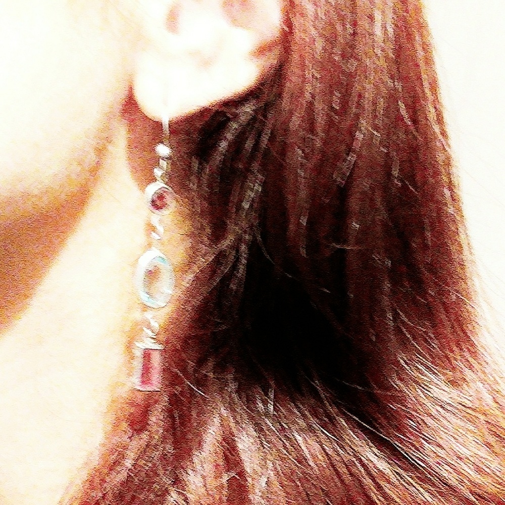 Stunning Pink Tourmaline,Topaz & Amethyst Earrings - Picture 5 of 5